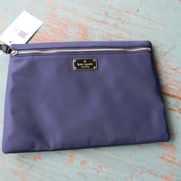NWT Kate Spade Large Drewe Pouch Nylon Wilson Road NIGHTCAP NAVY BLUE - Picture 1 of 6